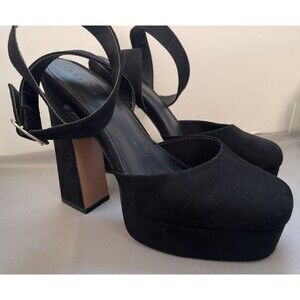 ASOS DESIGN Black Platform Heels 5.5” Block Heel Slingback Chunky Size 7
